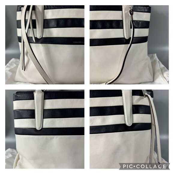 Authentic Coach # 30354 Broug BR Stripe Black/White Leather Sachel/Shoulder Bag - Picture 7 of 14